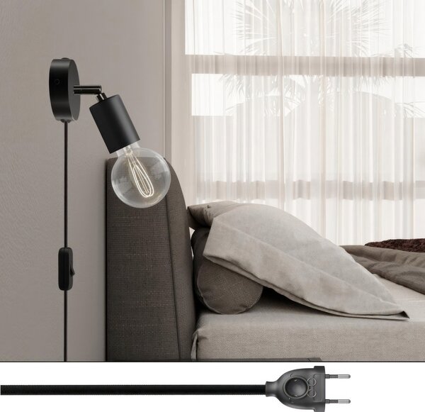 Creative cables Spostaluce, nástěnná kovová lampa s nastavitelným kovovým kloubem, vypínačem a zástrčkou Barva: Bílá