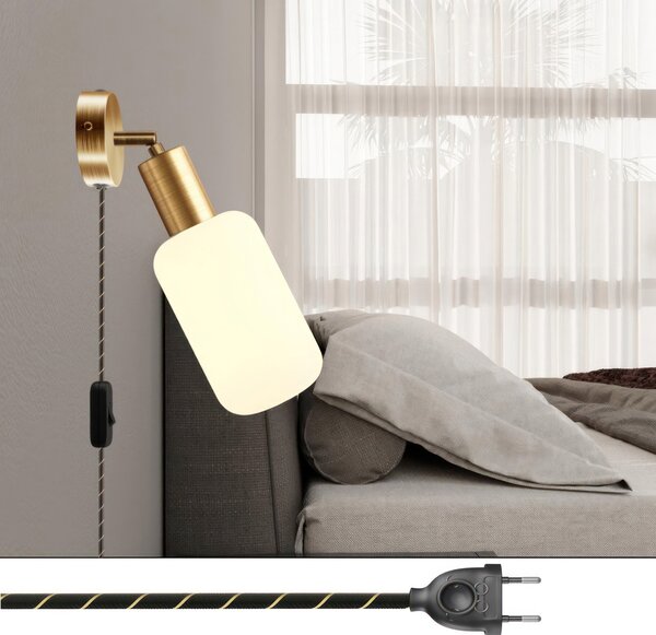 Creative cables Spostaluce, nástěnná kovová lampa s nastavitelným kovovým kloubem, vypínačem a zástrčkou Barva: Bílá