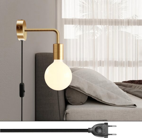 Creative cables Spostaluce, nástěnná kovová lampa s prodloužením do tvaru l s vypínačem a zástrčkou Barva: Matná měď