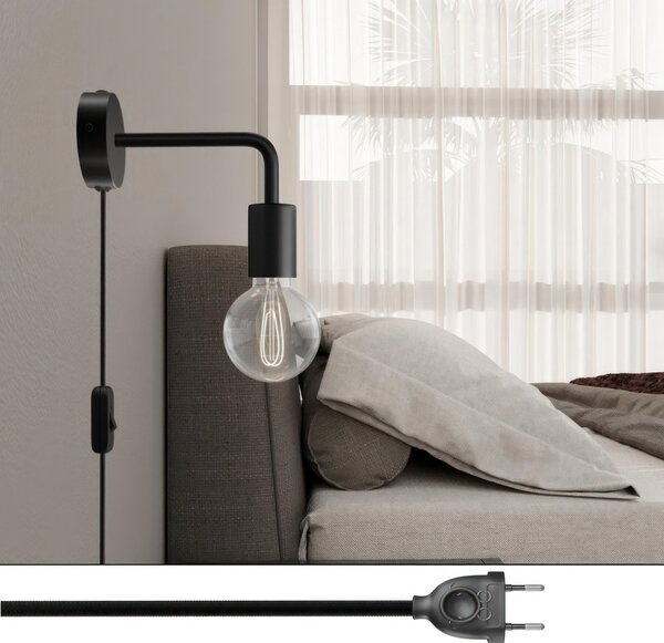 Creative cables Spostaluce, nástěnná kovová lampa s prodloužením do tvaru l s vypínačem a zástrčkou Barva: Matná měď