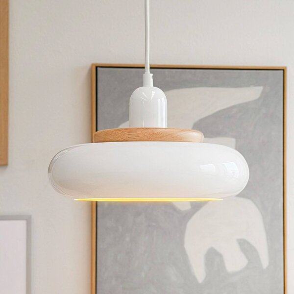 Dyberg Larsen Závěsné světlo Planet Mini, bílé, Ø 27 cm, kov, stmívatelný, Bílá / opál, Obývací pokoj / jídelna, kov, Design