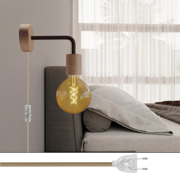 Creative cables Spostaluce, nástěnná dřevěná lampa s prodloužením do tvaru l s vypínačem a zástrčkou Barva: Neutrální-matná bílá