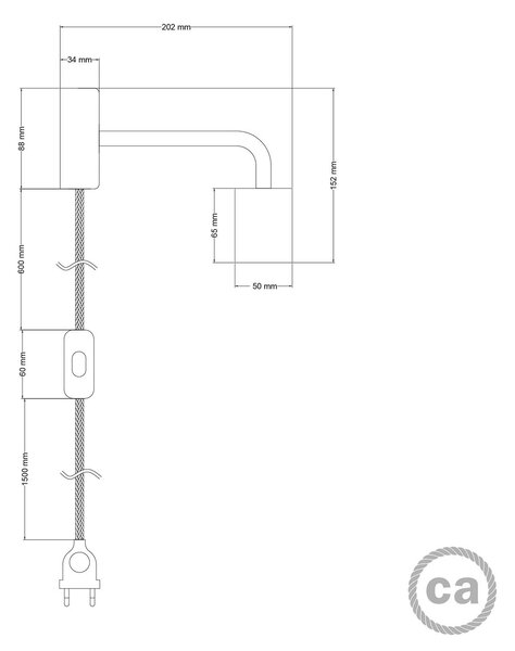 Creative cables Spostaluce, nástěnná dřevěná lampa s prodloužením do tvaru l s vypínačem a zástrčkou Barva: Neutrální-matná bílá
