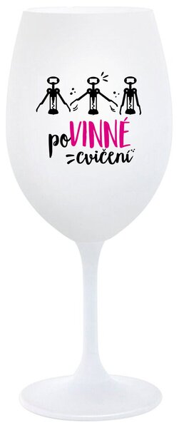 POVINNÉ CVIČENÍ - bílá sklenice na víno s potiskem 350 ml