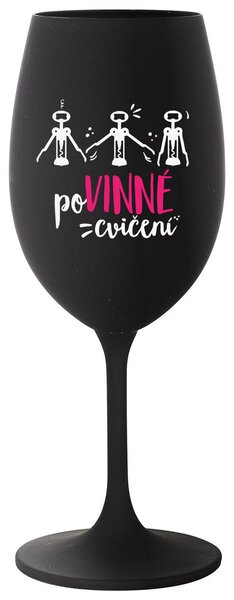 POVINNÉ CVIČENÍ - černá sklenice na víno s potiskem 350 ml