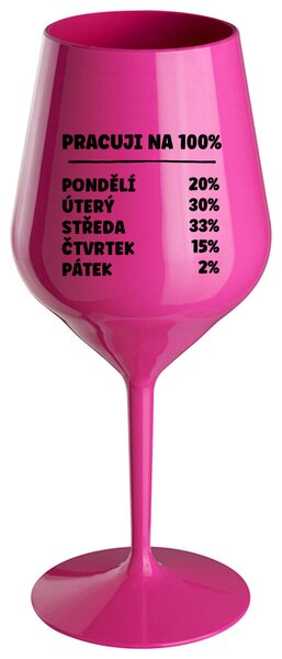 PRACUJI NA 100% - růžová nerozbitná sklenička na víno 470 ml