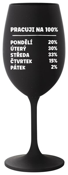 PRACUJI NA 100% - černá sklenice na víno s textem 350 ml