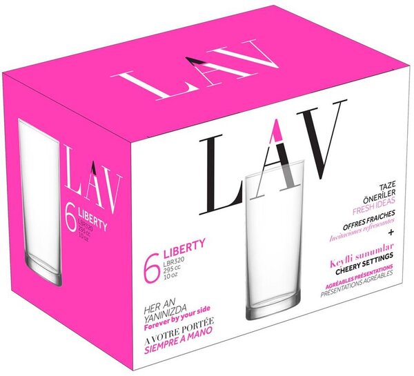 Pohár Liberty, sklenený, na vodu, 295 ml, 62x133 mm, bal. 6 ks