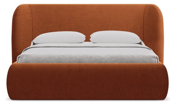 Čalouněná dvoulůžková postel v terakotové barvě s úložným prostorem s roštem 160x200 cm Hauke – Makamii