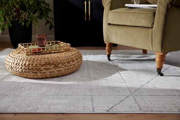 Makro Abra Kusový koberec Luna I Net Geometrický šedý krémový Rozměr: 80x150 cm