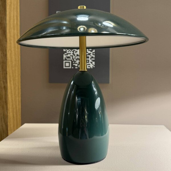 Elstead LED stolní lampa Poppy na akumulátor, zelená, výška 27 cm, kovová, stmívatelná, stmívatelný, Zelená, Obývací pokoj / jídelna, Hliník, Vintage