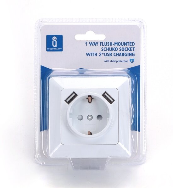 Aigostar - Domovní zásuvka SCHUKO 250V + 2x USB s rámečkem bílá