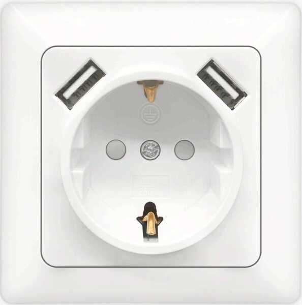 Aigostar - Domovní zásuvka SCHUKO 250V + 2x USB s rámečkem bílá