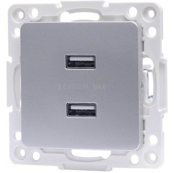 Aigostar - USB napájecí zásuvka bez rámečku 2x USB-A stříbrná