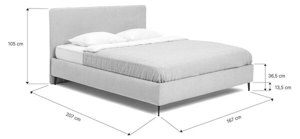 Šedá čalouněná dvoulůžková postel s roštem 160x200 cm Noira Slim – Bonami Selection