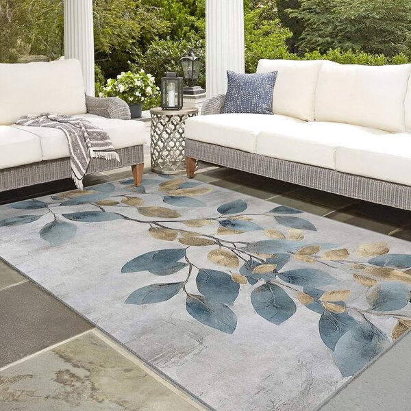 Pratelný koberec ve světle modré a zlaté barvě 160x230 cm Golden Leaves – Mila Home