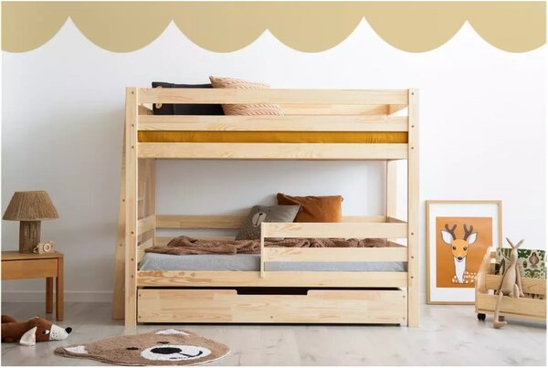 Patrová dětská postel s výsuvným lůžkem s úložným prostorem s roštem v přírodní barvě 90x180 cm CLPB – Adeko