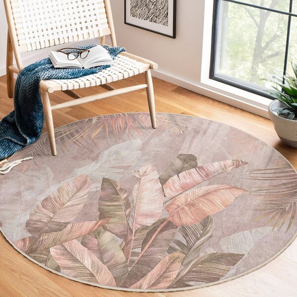 Světle růžový pratelný kulatý koberec ø 80 cm Dusty Leaves – Mila Home