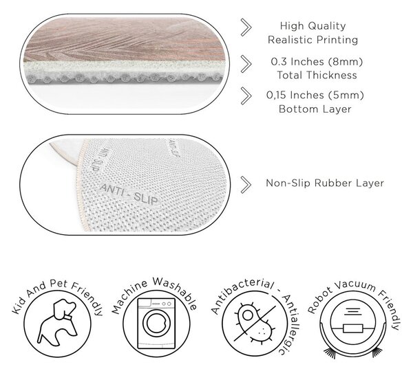 Světle růžový pratelný kulatý koberec ø 80 cm Dusty Leaves – Mila Home