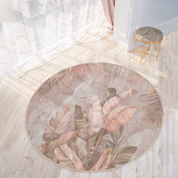 Světle růžový pratelný kulatý koberec ø 80 cm Dusty Leaves – Mila Home