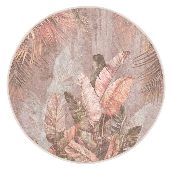 Světle růžový pratelný kulatý koberec ø 80 cm Dusty Leaves – Mila Home