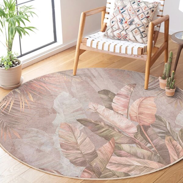 Světle růžový pratelný kulatý koberec ø 80 cm Dusty Leaves – Mila Home
