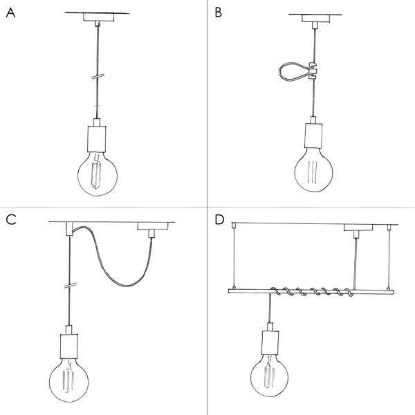 Creative cables Závěsné svítidlo se spirálovým textilním kabelem a hliníkovou objímkou Barva: Matná měď