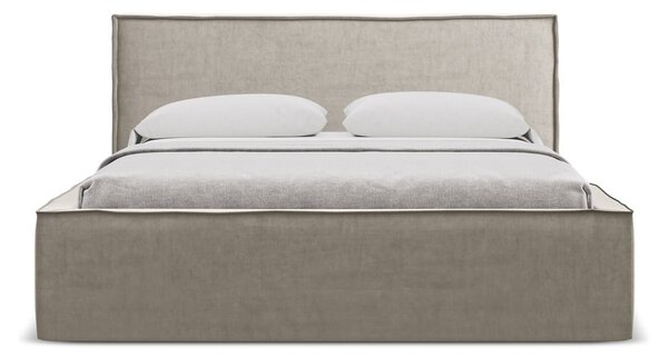 Čalouněná dvoulůžková postel taupe s úložným prostorem s roštem 180x200 cm Anani – Makamii