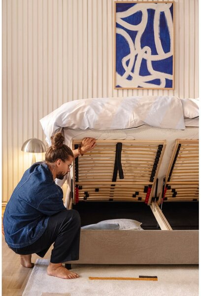 Čalouněná dvoulůžková postel taupe s úložným prostorem s roštem 160x200 cm Myra Pillow – Bonami Selection