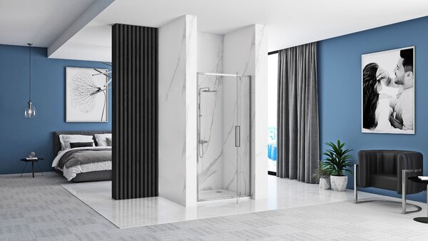 Jednokřídlé sprchové dveře REA RAPID SWING 100 cm pro instalaci do niky, chrom/transparent - bez vaničky