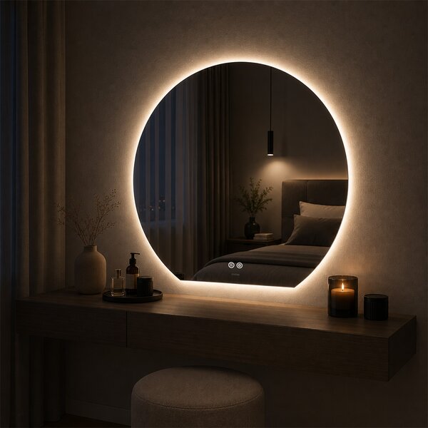 Mereo, Mereo Zrcadlo kulaté s rovnou hranou 800x740 mm, ambientní LED osvětlení a odmlžování, MER-CN185