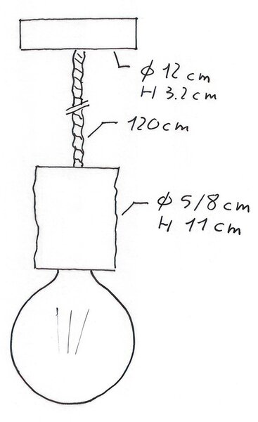 Creative cables Závěsná lampa s XL námořnickým kabelem a malou dřevěnou objímkou s kůrou Barva: Hnědá