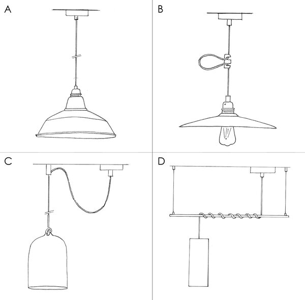 Creative cables Závěsná lampa s textilním kabelem, keramickým stínidlem tvaru misky s kovovými detaily Barva: Rezavý efekt-bílá