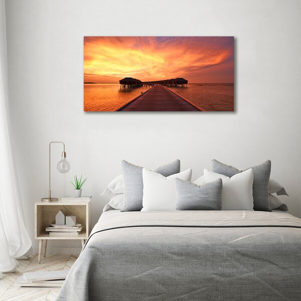 Foto obraz skleněný horizontální Maledivy bungalovy osh-80965646