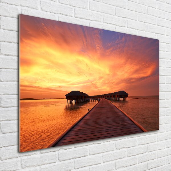 Foto obraz skleněný horizontální Maledivy bungalovy osh-80965646