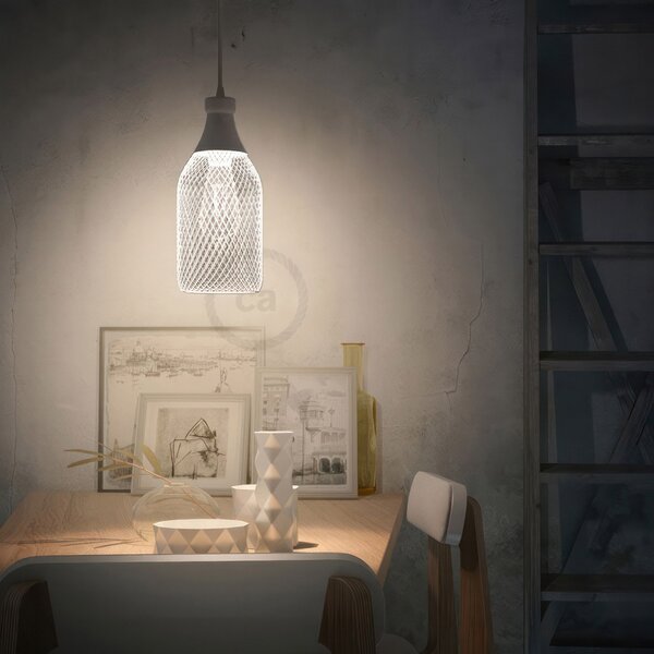 Creative cables Závěsná lampa s textilním kabelem, stínidlem tvaru lahve jéroboam a kovovými detaily Barva: Černá