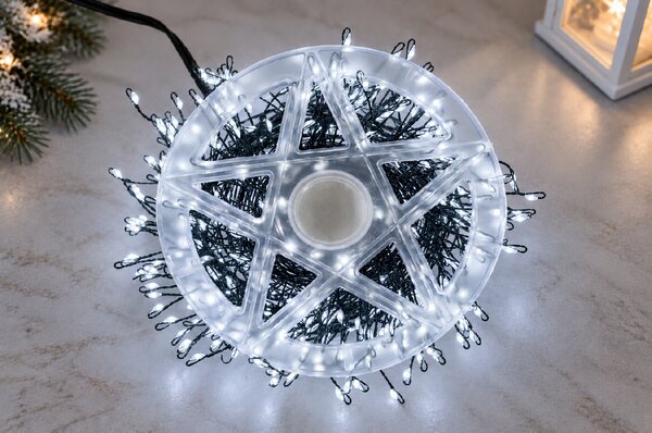 Vánoční LED mikro řetěz 10 m, 400 LED, studená bílá, 8 programů, dálkové ovládání, zelený drátek