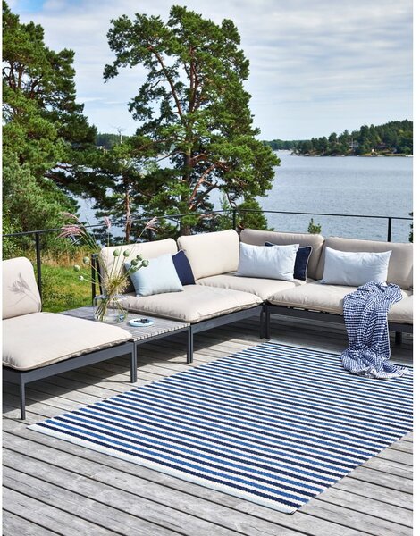 Modro-krémový vnitřní a venkovní koberec 70x120 cm Teo Denim – Pappelina