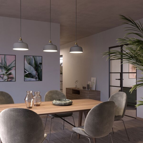 Creative cables Závěsná lampa s textilním kabelem, keramickým stínidlem tvaru misky s kovovými detaily Barva: Rezavý efekt-bílá
