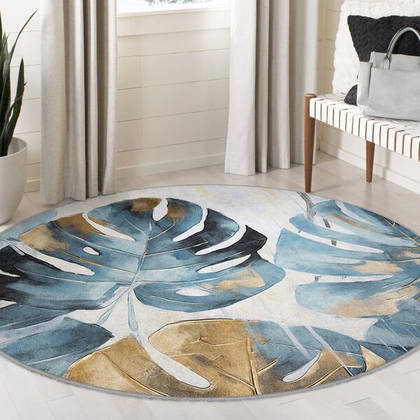 Modrý pratelný kulatý koberec ø 80 cm Golden Leaves – Mila Home