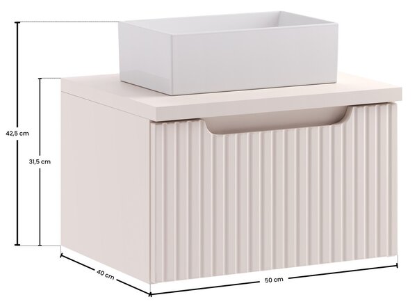 Comad Závěsná skříňka Nova Cashmere Gaja s deskou a umyvadlem 50 cm kašmírová