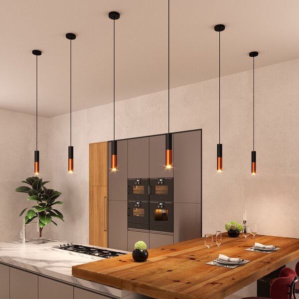 Creative cables Závěsná lampa doplněná o textilní kabel a dvojité stínidlo Tub-E14 Barva: Matná bílá-matná měď