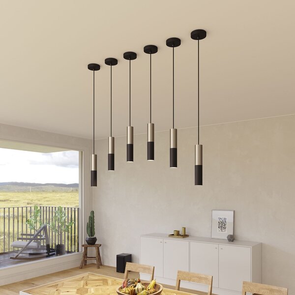 Creative cables Závěsná lampa doplněná o textilní kabel a dvojité stínidlo Tub-E14 Barva: Matná bílá-matná měď