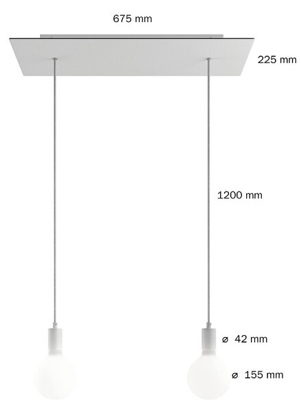 Creative cables Závěsná lampa se 2 světly, s obdélníkovým XXL baldachýnem Rose-one, textilním kabelem a kovovými komponenty Barva: Matný bílý dibond
