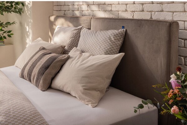 Čalouněná dvoulůžková postel taupe s úložným prostorem s roštem 160x200 cm Thessa Bold – Bonami Selection