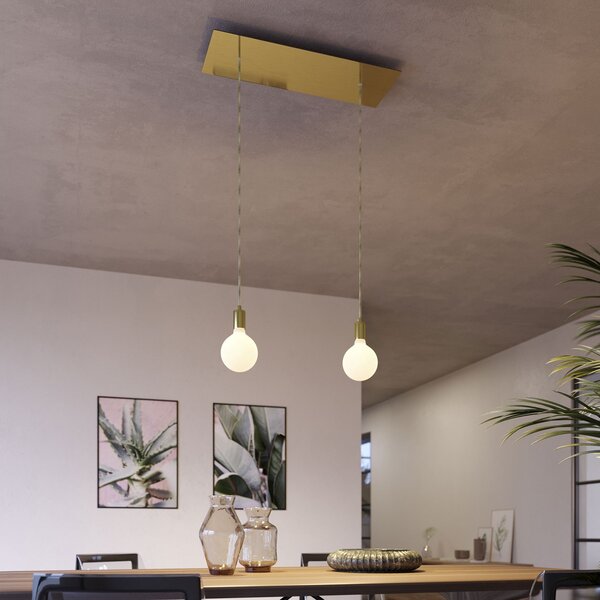 Creative cables Závěsná lampa se 2 světly, s obdélníkovým XXL baldachýnem Rose-one, textilním kabelem a kovovými komponenty Barva: Matný bílý dibond