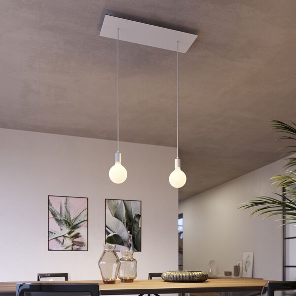 Creative cables Závěsná lampa se 2 světly, s obdélníkovým XXL baldachýnem Rose-one, textilním kabelem a kovovými komponenty Barva: Matný bílý dibond