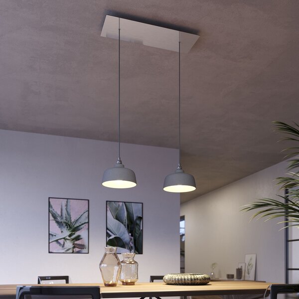 Creative cables Závěsná lampa se 2 světly, s obdélníkovým XXL baldachýnem Rose-one, textilním kabelem a keramickými stínidly Barva: Hladký ocelový dibond