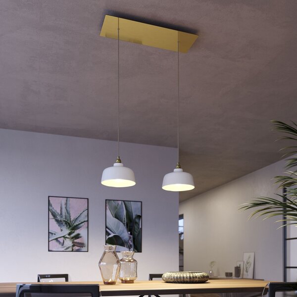 Creative cables Závěsná lampa se 2 světly, s obdélníkovým XXL baldachýnem Rose-one, textilním kabelem a keramickými stínidly Barva: Hladký ocelový dibond