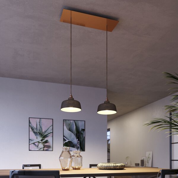 Creative cables Závěsná lampa se 2 světly, s obdélníkovým XXL baldachýnem Rose-one, textilním kabelem a keramickými stínidly Barva: Hladký ocelový dibond